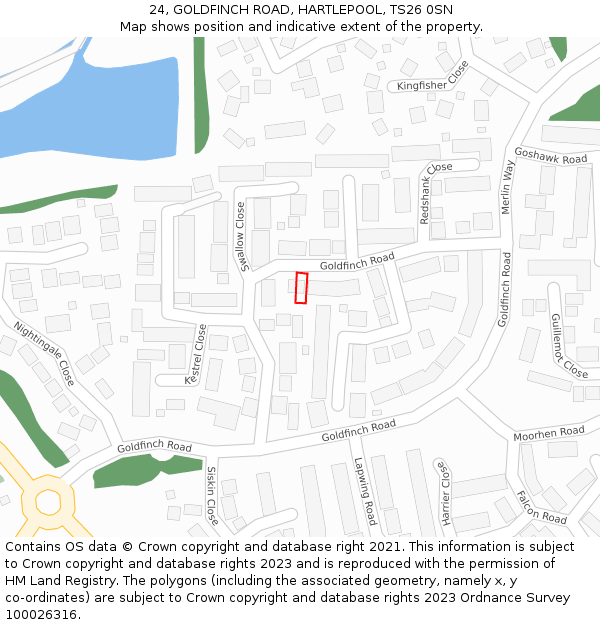 24, GOLDFINCH ROAD, HARTLEPOOL, TS26 0SN: Location map and indicative extent of plot