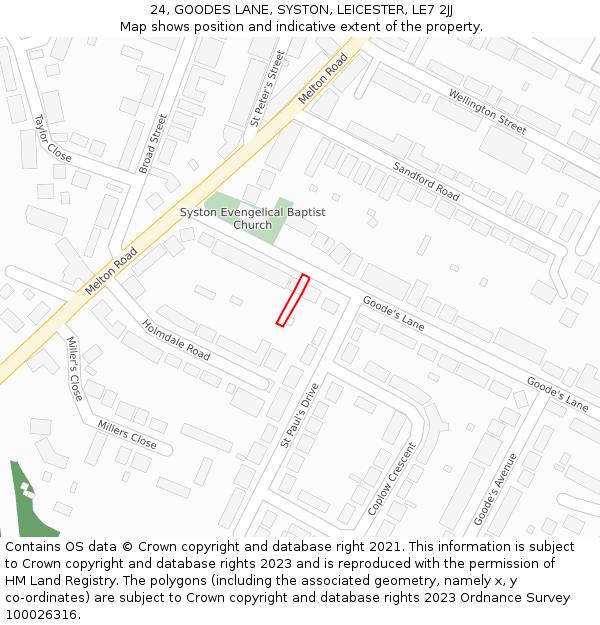 24, GOODES LANE, SYSTON, LEICESTER, LE7 2JJ: Location map and indicative extent of plot