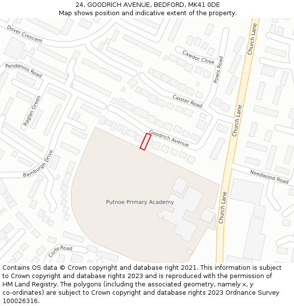 24, GOODRICH AVENUE, BEDFORD, MK41 0DE: Location map and indicative extent of plot