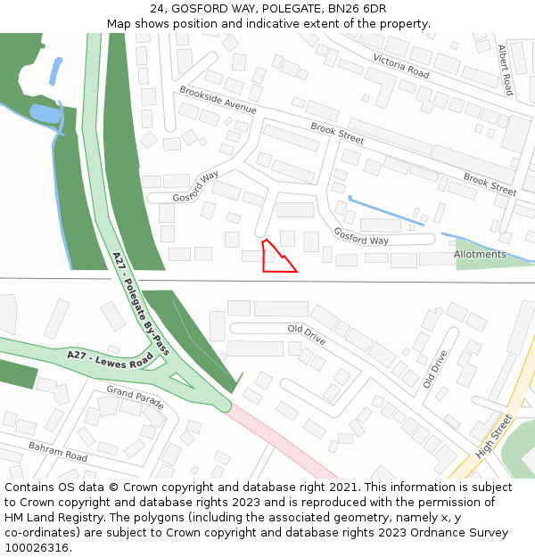 24, GOSFORD WAY, POLEGATE, BN26 6DR: Location map and indicative extent of plot