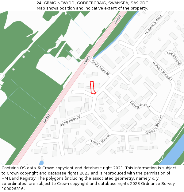 24, GRAIG NEWYDD, GODRERGRAIG, SWANSEA, SA9 2DG: Location map and indicative extent of plot