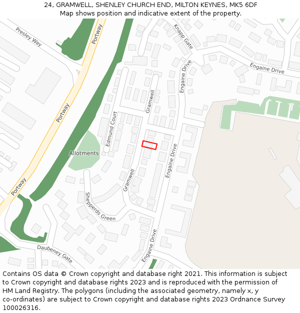 24, GRAMWELL, SHENLEY CHURCH END, MILTON KEYNES, MK5 6DF: Location map and indicative extent of plot