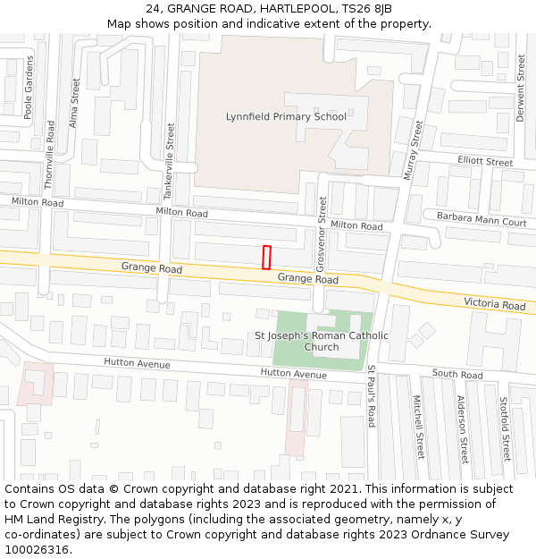 24, GRANGE ROAD, HARTLEPOOL, TS26 8JB: Location map and indicative extent of plot