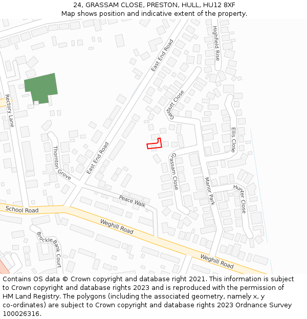 24, GRASSAM CLOSE, PRESTON, HULL, HU12 8XF: Location map and indicative extent of plot