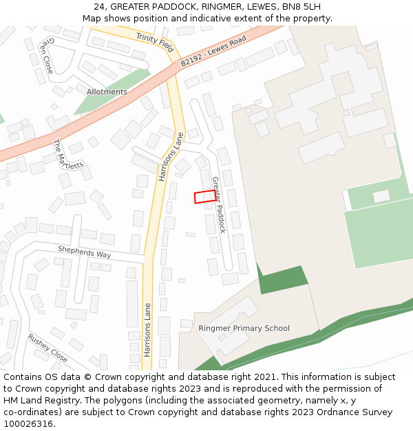 24, GREATER PADDOCK, RINGMER, LEWES, BN8 5LH: Location map and indicative extent of plot