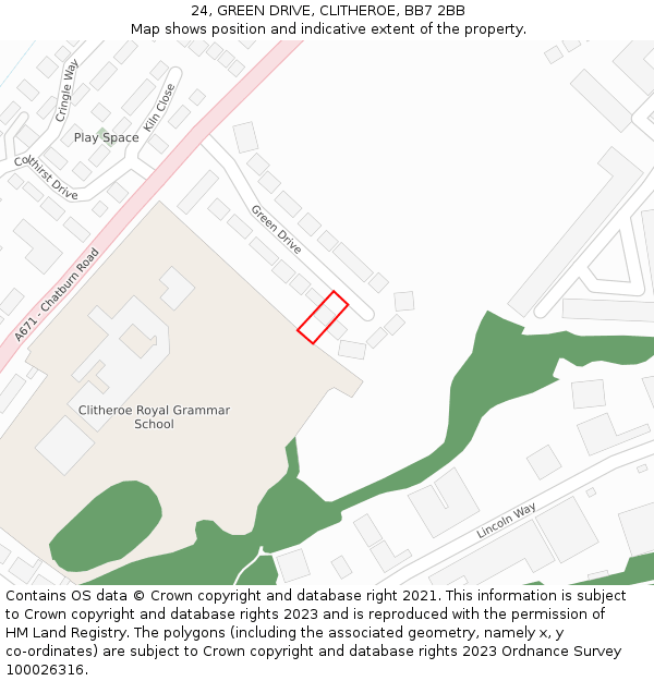 24, GREEN DRIVE, CLITHEROE, BB7 2BB: Location map and indicative extent of plot