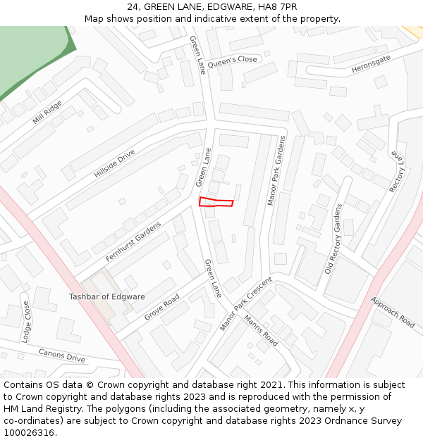 24, GREEN LANE, EDGWARE, HA8 7PR: Location map and indicative extent of plot