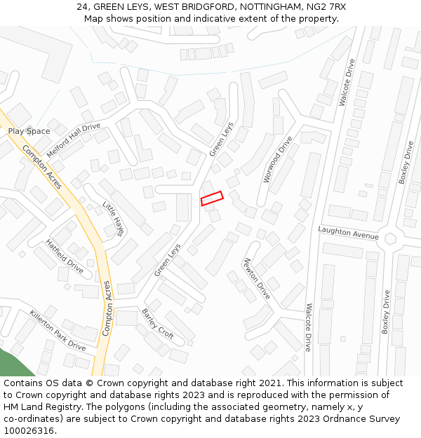 24, GREEN LEYS, WEST BRIDGFORD, NOTTINGHAM, NG2 7RX: Location map and indicative extent of plot