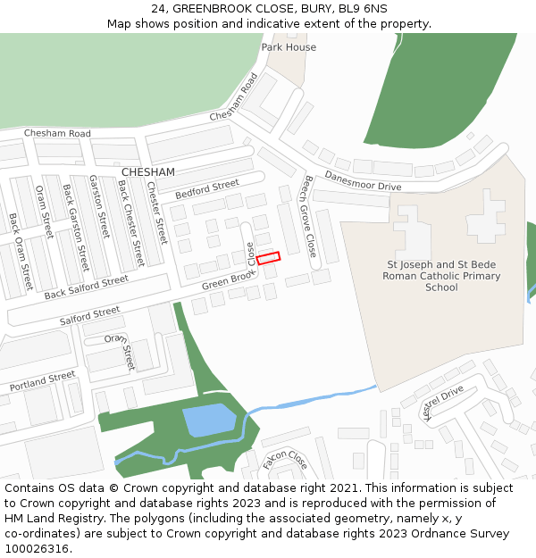 24, GREENBROOK CLOSE, BURY, BL9 6NS: Location map and indicative extent of plot