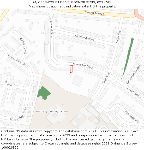 24, GREENCOURT DRIVE, BOGNOR REGIS, PO21 5EU: Location map and indicative extent of plot