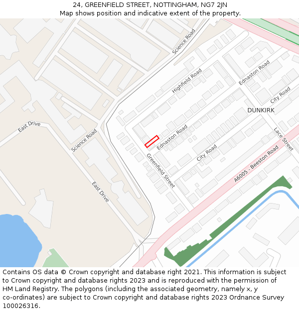 24, GREENFIELD STREET, NOTTINGHAM, NG7 2JN: Location map and indicative extent of plot