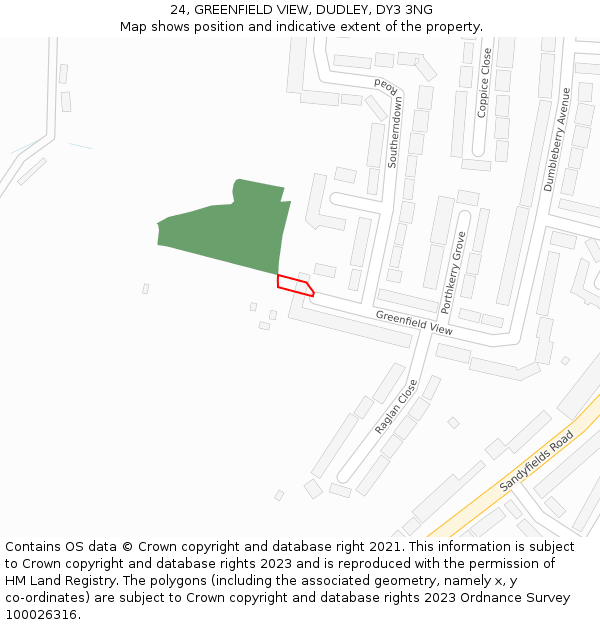 24, GREENFIELD VIEW, DUDLEY, DY3 3NG: Location map and indicative extent of plot