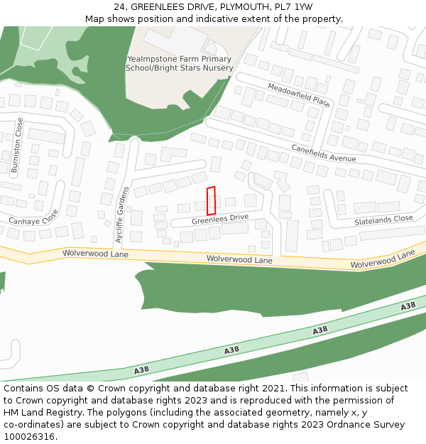 24, GREENLEES DRIVE, PLYMOUTH, PL7 1YW: Location map and indicative extent of plot