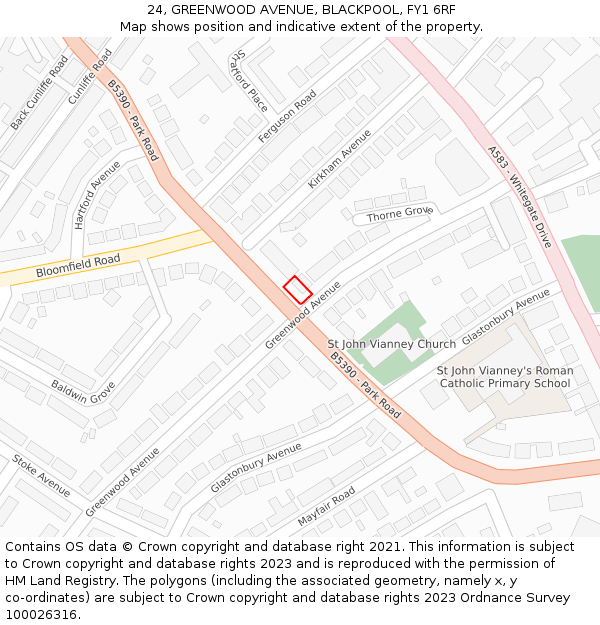 24, GREENWOOD AVENUE, BLACKPOOL, FY1 6RF: Location map and indicative extent of plot