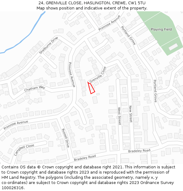 24, GRENVILLE CLOSE, HASLINGTON, CREWE, CW1 5TU: Location map and indicative extent of plot