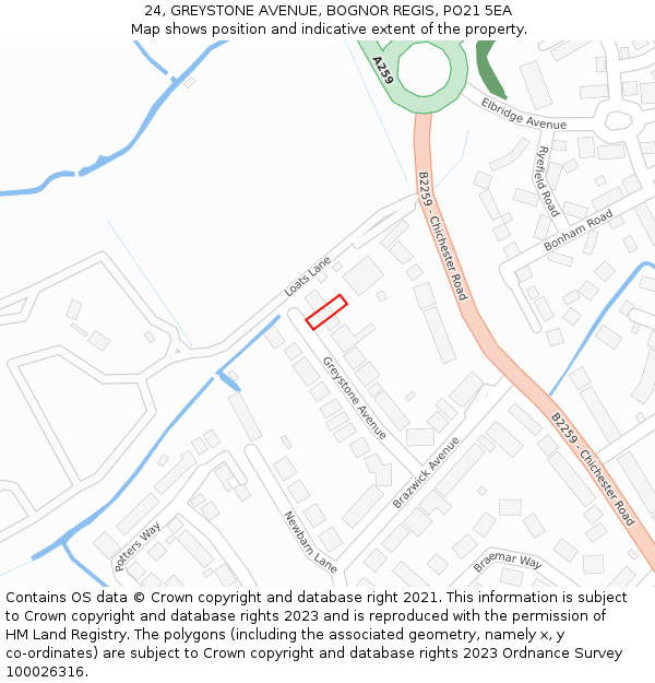 24, GREYSTONE AVENUE, BOGNOR REGIS, PO21 5EA: Location map and indicative extent of plot