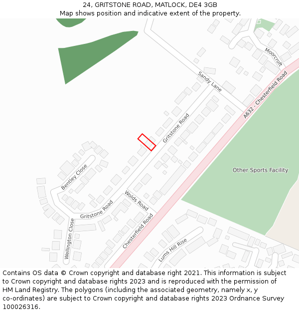 24, GRITSTONE ROAD, MATLOCK, DE4 3GB: Location map and indicative extent of plot