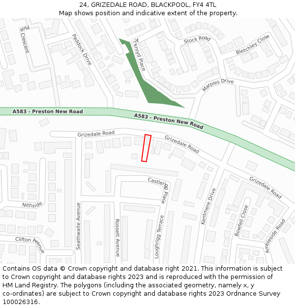 24, GRIZEDALE ROAD, BLACKPOOL, FY4 4TL: Location map and indicative extent of plot