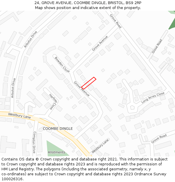 24, GROVE AVENUE, COOMBE DINGLE, BRISTOL, BS9 2RP: Location map and indicative extent of plot