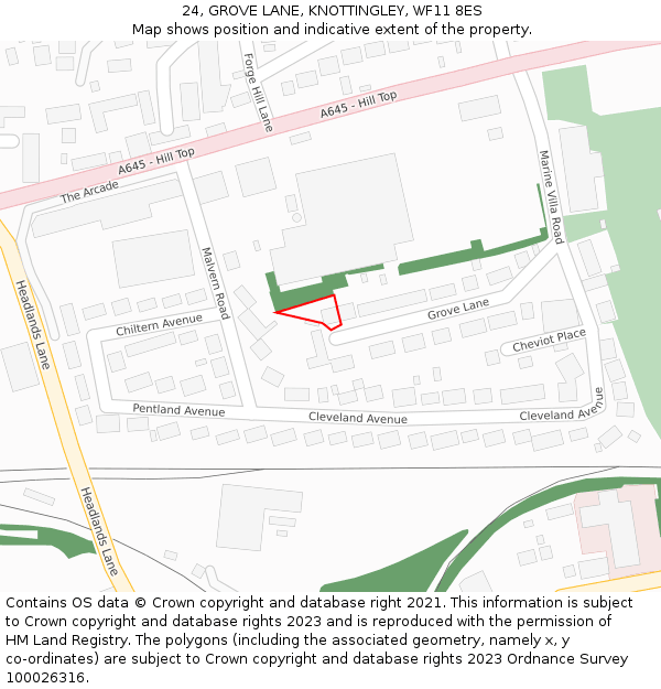 24, GROVE LANE, KNOTTINGLEY, WF11 8ES: Location map and indicative extent of plot