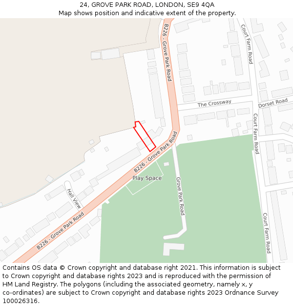 24, GROVE PARK ROAD, LONDON, SE9 4QA: Location map and indicative extent of plot