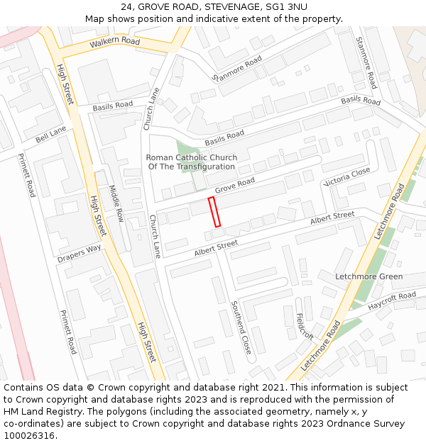 24, GROVE ROAD, STEVENAGE, SG1 3NU: Location map and indicative extent of plot