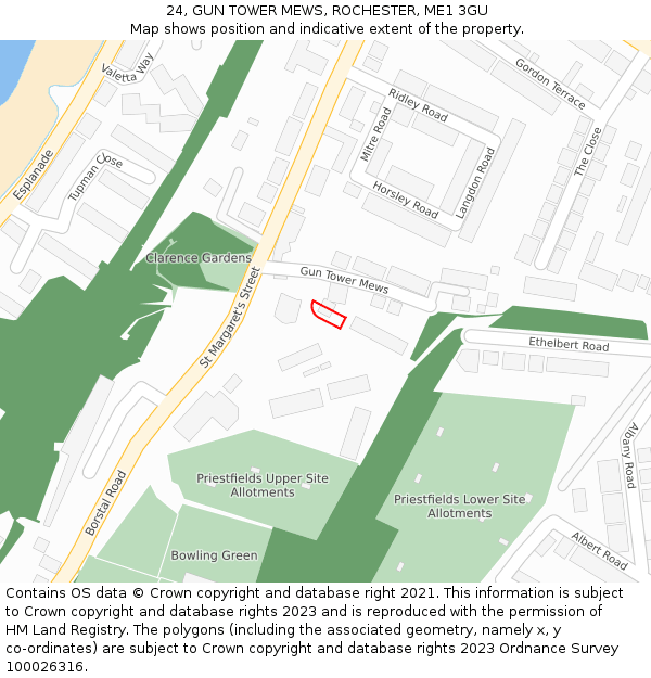 24, GUN TOWER MEWS, ROCHESTER, ME1 3GU: Location map and indicative extent of plot
