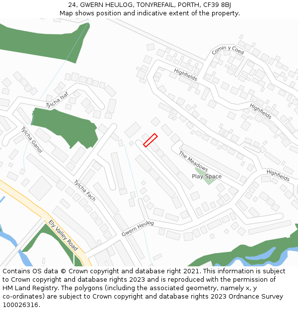 24, GWERN HEULOG, TONYREFAIL, PORTH, CF39 8BJ: Location map and indicative extent of plot