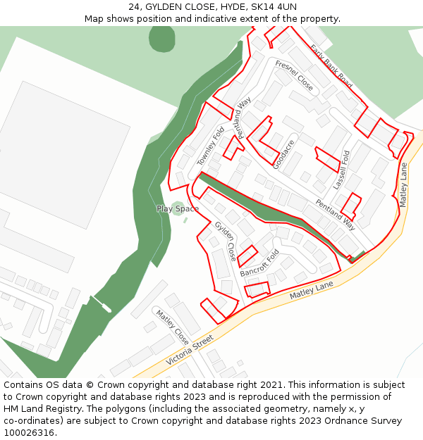 24, GYLDEN CLOSE, HYDE, SK14 4UN: Location map and indicative extent of plot