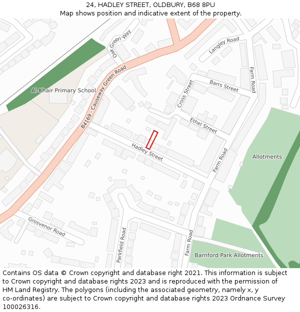 24, HADLEY STREET, OLDBURY, B68 8PU: Location map and indicative extent of plot