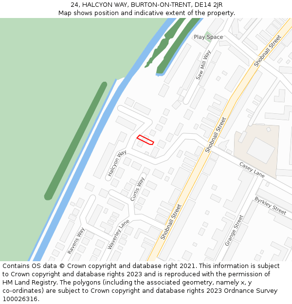 24, HALCYON WAY, BURTON-ON-TRENT, DE14 2JR: Location map and indicative extent of plot