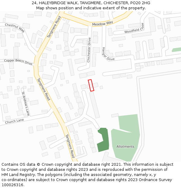 24, HALEYBRIDGE WALK, TANGMERE, CHICHESTER, PO20 2HG: Location map and indicative extent of plot