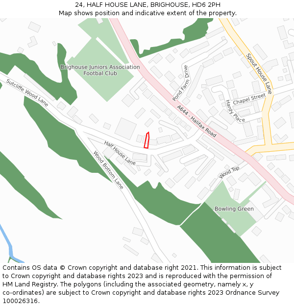 24, HALF HOUSE LANE, BRIGHOUSE, HD6 2PH: Location map and indicative extent of plot