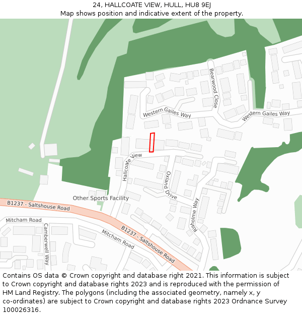 24, HALLCOATE VIEW, HULL, HU8 9EJ: Location map and indicative extent of plot