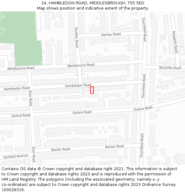 24, HAMBLEDON ROAD, MIDDLESBROUGH, TS5 5ED: Location map and indicative extent of plot