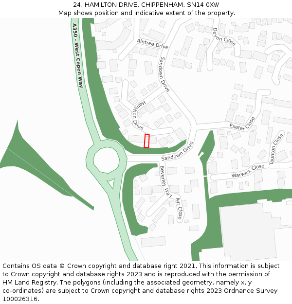 24, HAMILTON DRIVE, CHIPPENHAM, SN14 0XW: Location map and indicative extent of plot