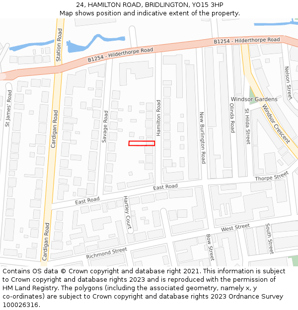 24, HAMILTON ROAD, BRIDLINGTON, YO15 3HP: Location map and indicative extent of plot