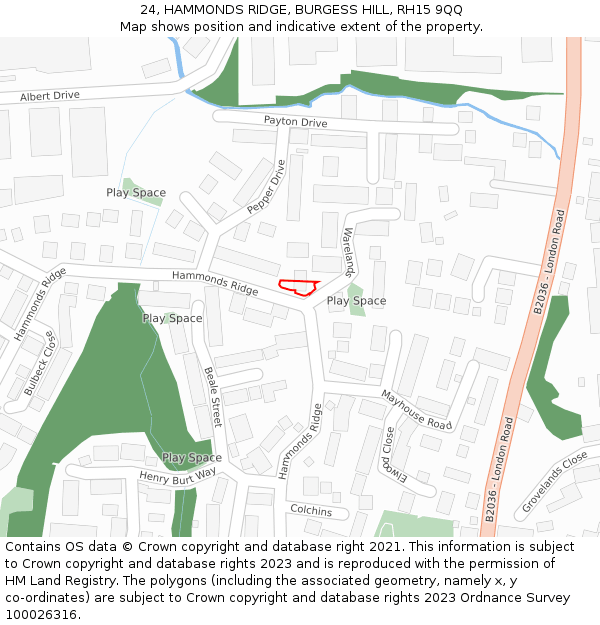 24, HAMMONDS RIDGE, BURGESS HILL, RH15 9QQ: Location map and indicative extent of plot