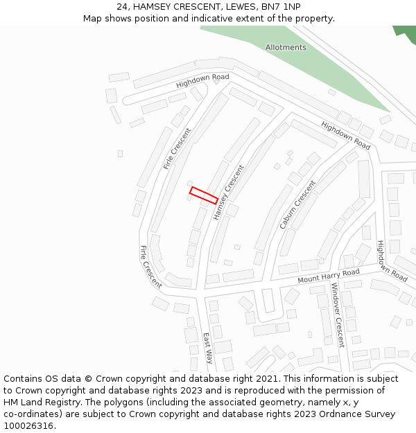 24, HAMSEY CRESCENT, LEWES, BN7 1NP: Location map and indicative extent of plot