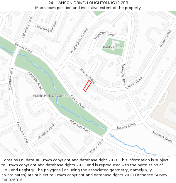 24, HANSON DRIVE, LOUGHTON, IG10 2EB: Location map and indicative extent of plot