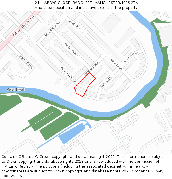 24, HARDYS CLOSE, RADCLIFFE, MANCHESTER, M26 2TN: Location map and indicative extent of plot