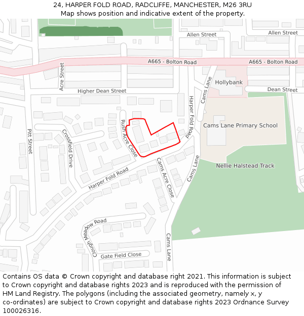 24, HARPER FOLD ROAD, RADCLIFFE, MANCHESTER, M26 3RU: Location map and indicative extent of plot