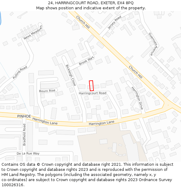 24, HARRINGCOURT ROAD, EXETER, EX4 8PQ: Location map and indicative extent of plot