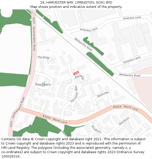 24, HARVESTER WAY, LYMINGTON, SO41 8YD: Location map and indicative extent of plot