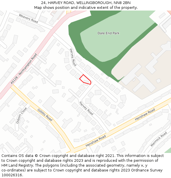 24, HARVEY ROAD, WELLINGBOROUGH, NN8 2BN: Location map and indicative extent of plot