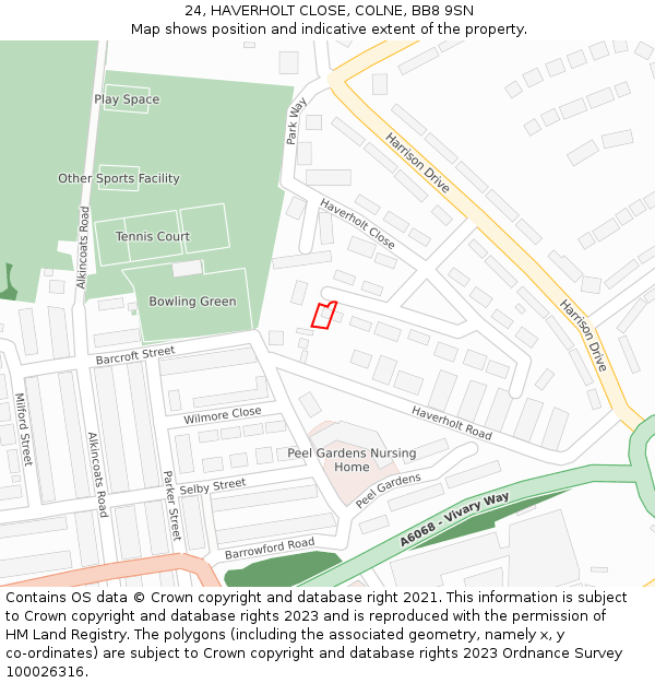 24, HAVERHOLT CLOSE, COLNE, BB8 9SN: Location map and indicative extent of plot