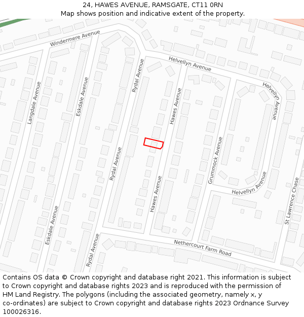 24, HAWES AVENUE, RAMSGATE, CT11 0RN: Location map and indicative extent of plot