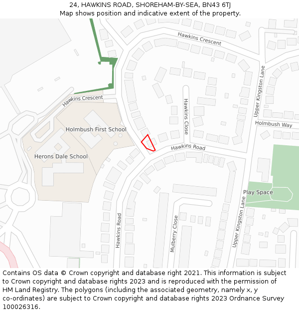 24, HAWKINS ROAD, SHOREHAM-BY-SEA, BN43 6TJ: Location map and indicative extent of plot