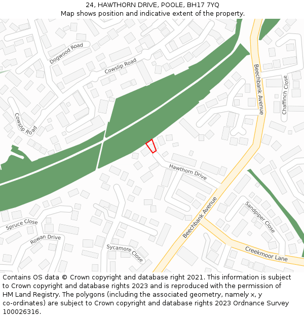 24, HAWTHORN DRIVE, POOLE, BH17 7YQ: Location map and indicative extent of plot