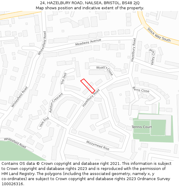 24, HAZELBURY ROAD, NAILSEA, BRISTOL, BS48 2JQ: Location map and indicative extent of plot